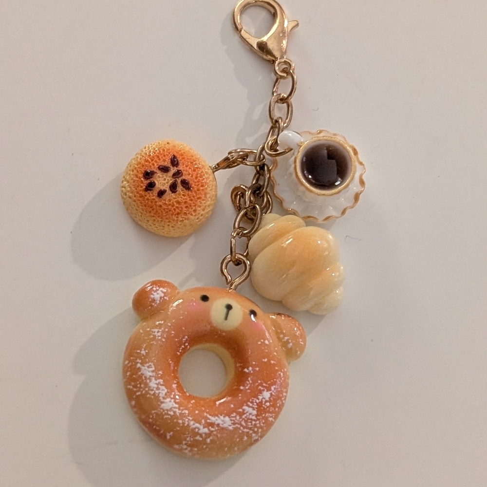 Cute Bear Donut Keychain with Coffee and Pastry Charms